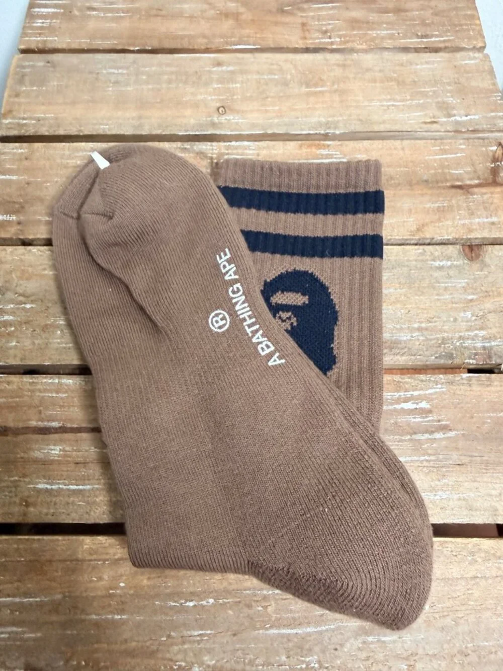 BAPE A Bathing Ape Brown Ape Head College Crew Socks